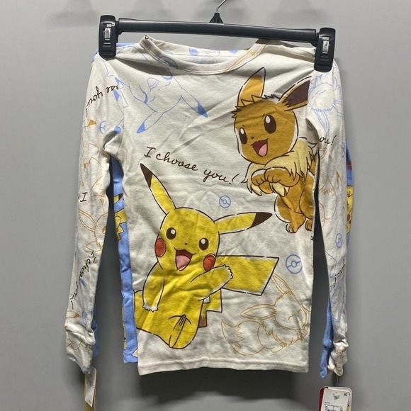 Pokémon Other - Blue and White Pikachu and Eevee Kids Shirt Pajamas Size 10 New With Tags